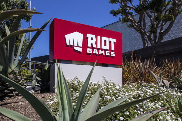 Riot games logo on they office