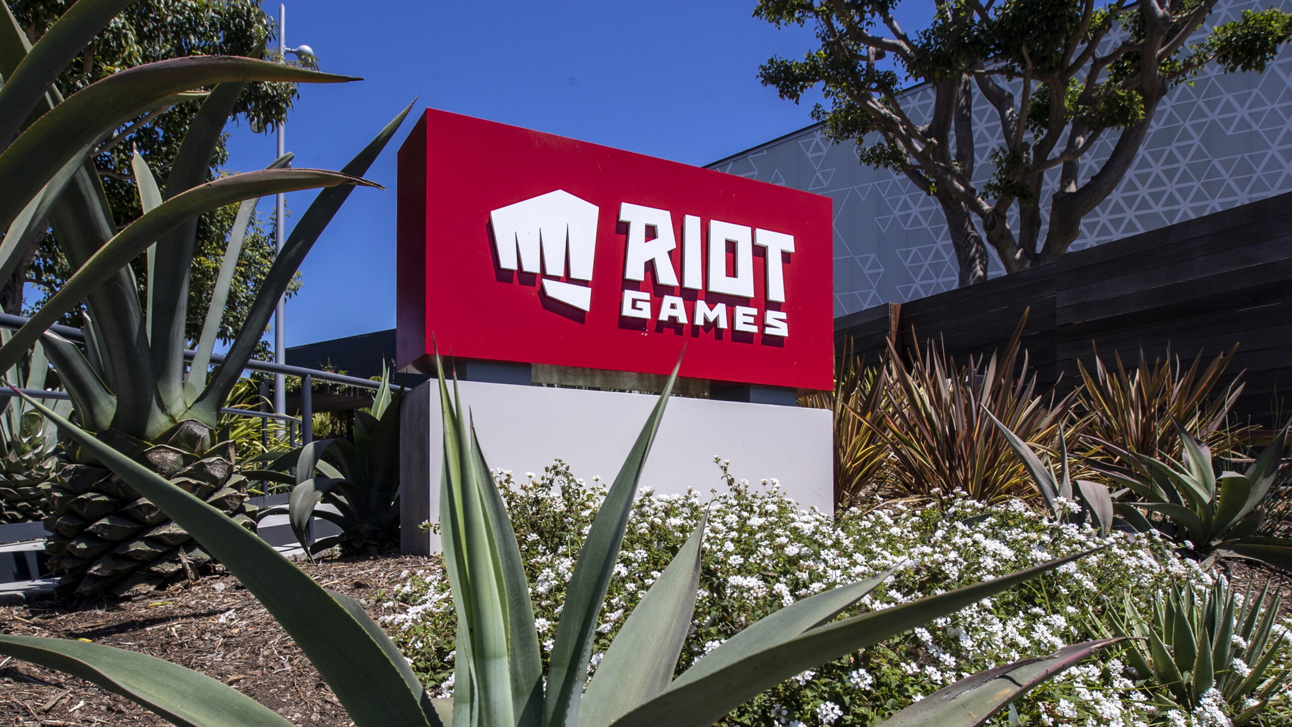 Riot games logo on they office